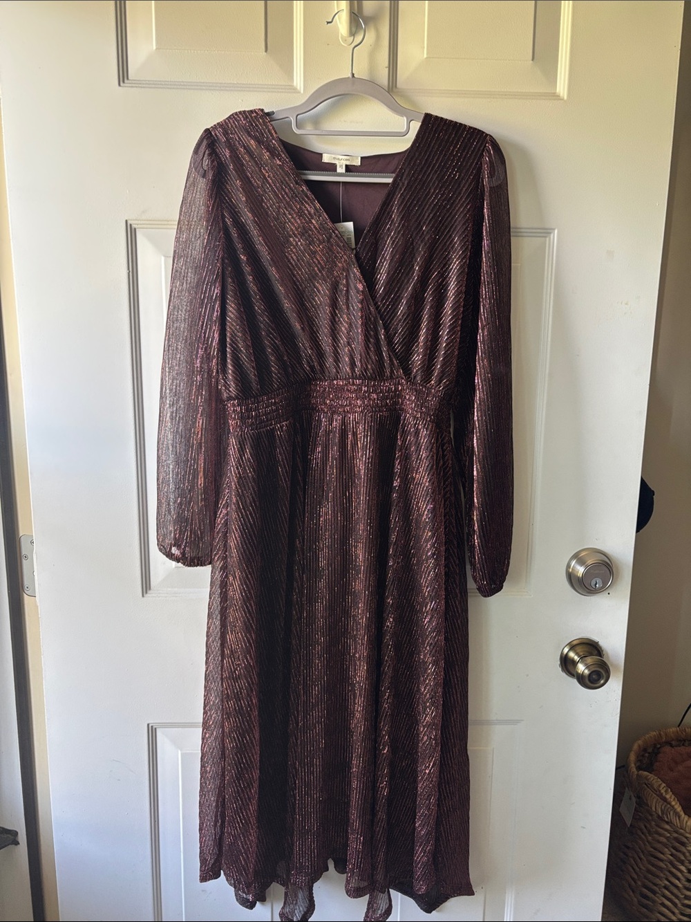 Maurices Metallic Burgundy Long Sleeve Wrap Dress